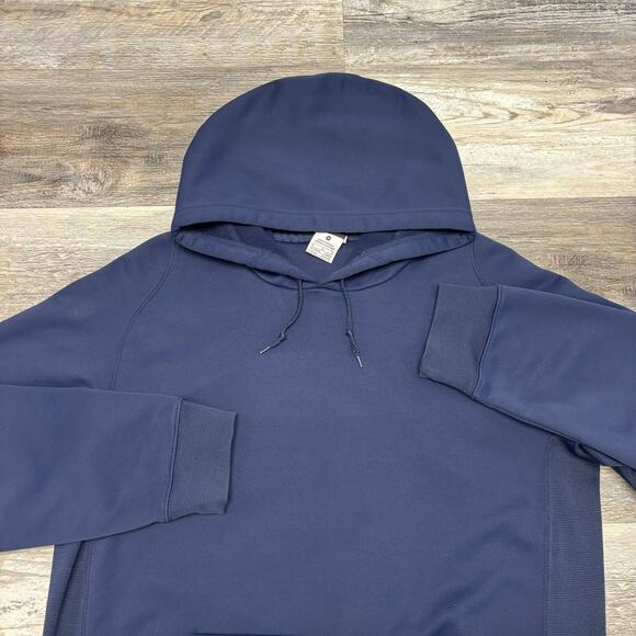 Nike Therma-Fit Navy Blue Mens M Fleece Mini Swoosh Pullover Sweatshirt Hoodie - Picture 1 of 10